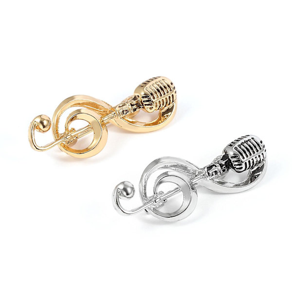 Mikrofon Broscher Utsökt musik Note Emalj Pin Guld Silver Lapel Pins Dekor Silver