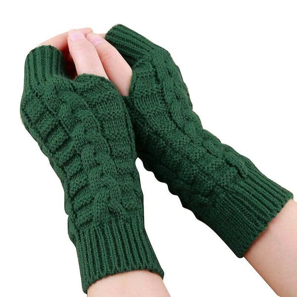 Män Kvinnor Stickade Fingerlösa Handskar Mode Unisex Mjuk Vinter Varma Ull Vante Brown