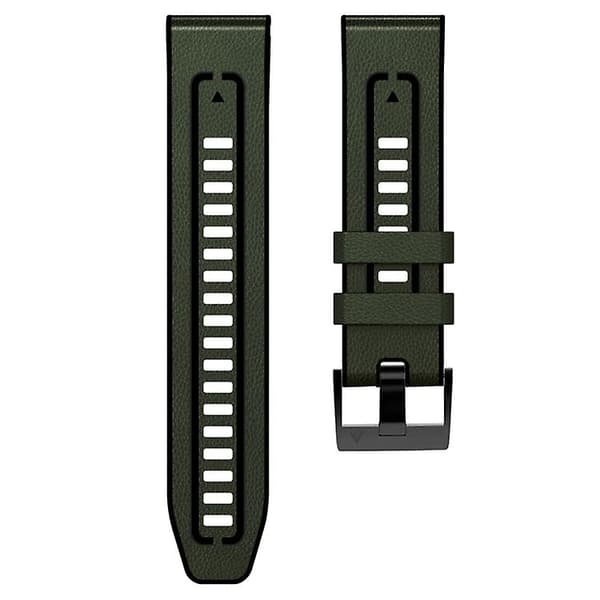 Til Garmin Fenix ​​7x Silikone + Læder Quick Release Urrem Army Green