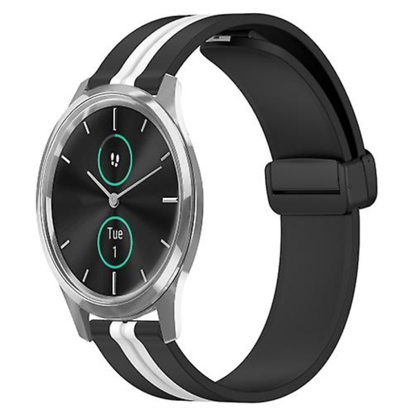 For Garminmove Luxe 20 mm sammenleggbar magnetisk lås silikonklokkerem Black-White