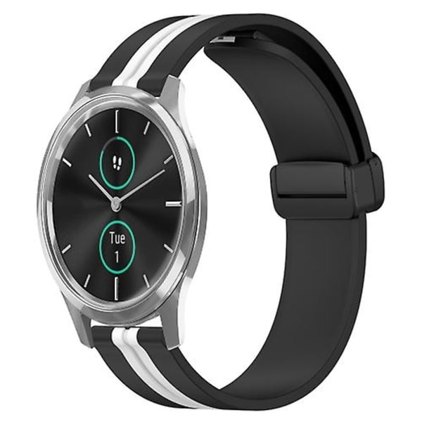 Til Garminmove Luxe 20 mm folde magnetisk lås silikone urbånd Black-White