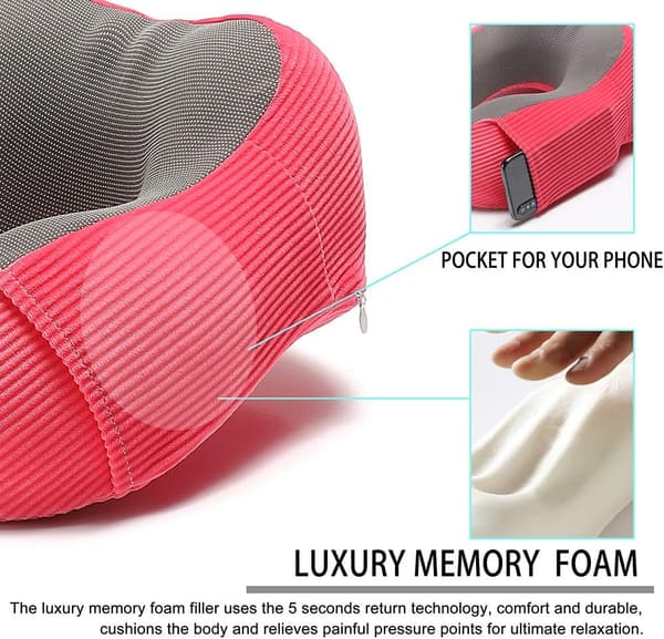 Memory Foam -matkustustyyny, 360 asteen pääntuki, punainen