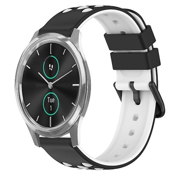 Til Garminmove Luxe 20 mm tofarvet porøst silikone urbånd Black-White