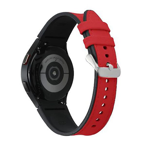 Læderrem til Samsung Galaxy Watch 4 Classic 44mm 40mm Ingen huller Silikone+læderarmbånd Correa Galaxy Watch 4 5 Pro Band red-silver Galaxy Watch 4 40-44M-L