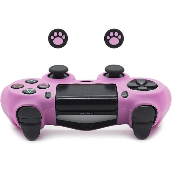 PS4-kontrollskena, halkfri greppsilikonöverdragsskyddsfodral kompatibelt med PS4 Slim/PS4 Pro trådlös/trådbunden spelkontroll med 2 kattassar