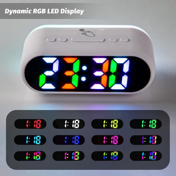 Herätyskello dynaamisella RGB-yövalolla, värikäs LED-digitaalinen herätyskello