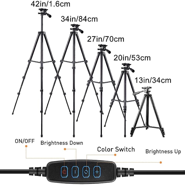 Led-rengasvalo, puhelinvalon jalusta Bluetooth-kaukosäätimellä, 16 cm