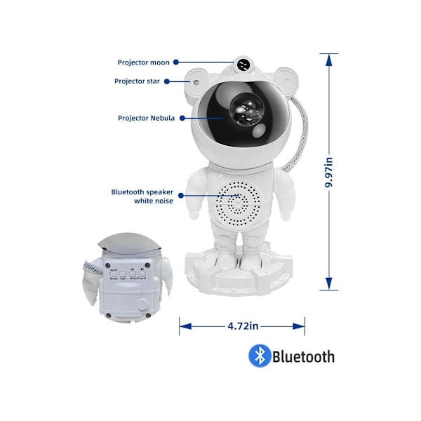 Astronautti Galaxy-projektori Tähtiprojektori Bluetooth-kaiutin Valkoinen melu Galaktinen tähti- ja kuunvalot makuuhuoneeseen