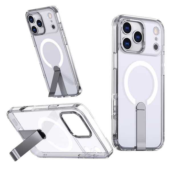 Magsafe-skal för iPhone 17 Pro Max med vikbart stativ, transparent