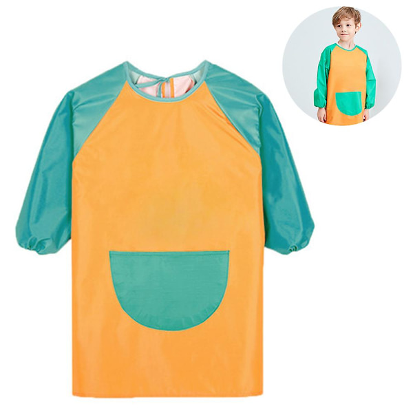 Unisex pojkar Flickor Vattentät konst Smock Barn Målarförkläden med fickor Långärmad & ärmlös Ålder 6-9 år Orange