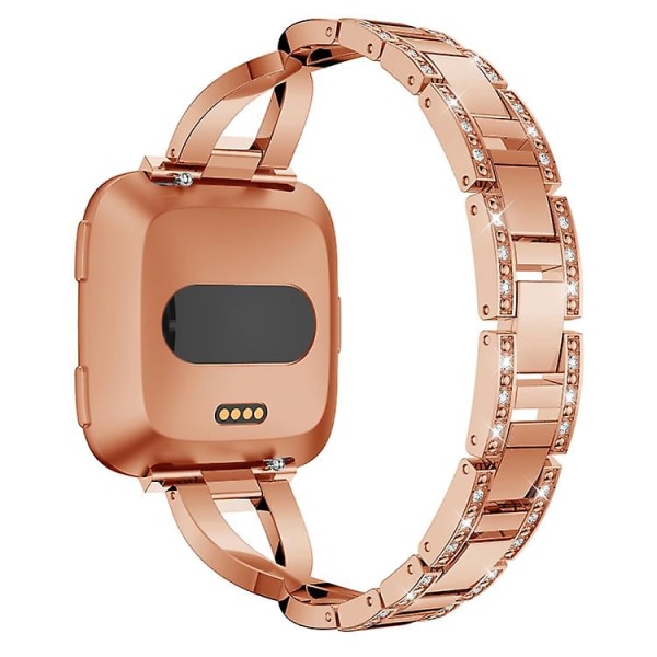 X-formet diamantbesat urbånd i massivt rustfrit stål til Fitbit Versa Lite Rose Gold