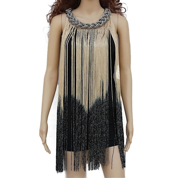 Kvinnor O-hals Sequin Fringe Flapper Dansklänning Latin Salsa Ballroom Kostym Gatsby Cocktailklänning Apricot