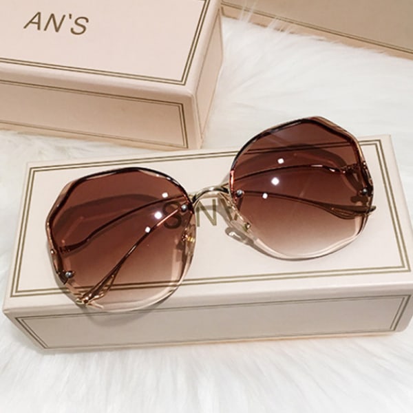 2022 Luksus Runde Gradient Solbriller Kvinder Metal Buede Templer Eyewear Ocean Indfattede Mode Solbriller Dame UV400 brown