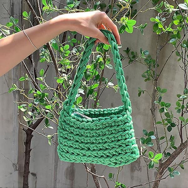 Stickade Damhandväskor Casual Rope Woven Axelväska Green