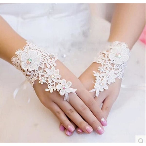 Beaded spets fingerlösa handskar Bröllop brudhandskar