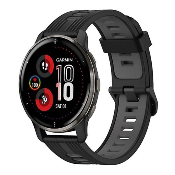 Til Garmin Venu 2 Plus 20 mm vertikalt mønster tofarvet silikone urbånd Black-Grey