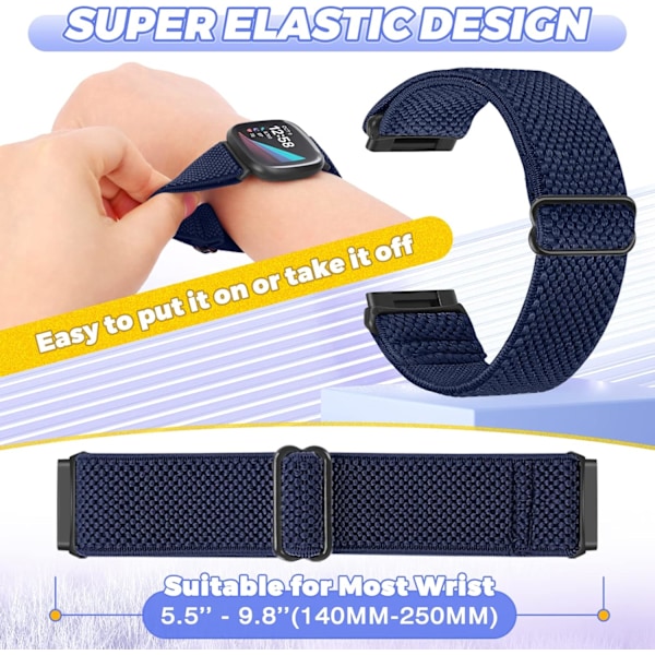 Elastiskt klockarmband för Fitbit Versa 4/Versa 3 - Justerbar nylon (2-pack)