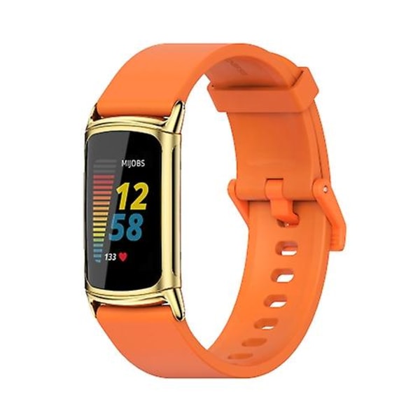 Til Fitbit Charge 5 Mijobs Soft Silicone Watch Band Orange-Gold