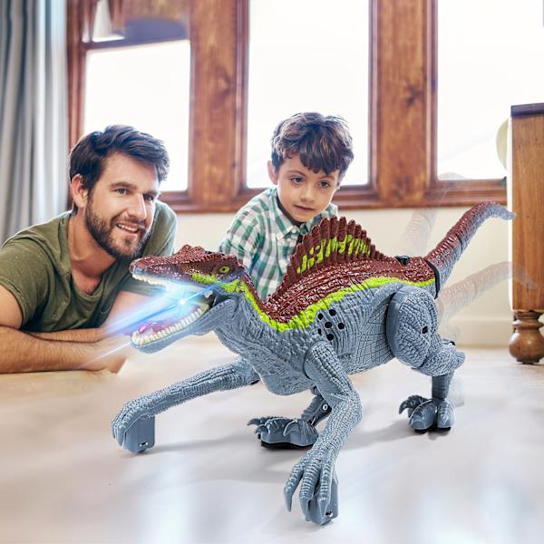 Fjärrkontroll dinosaurie leksaker geststyrning RC dinosaurier realistisk promenad för barn grå