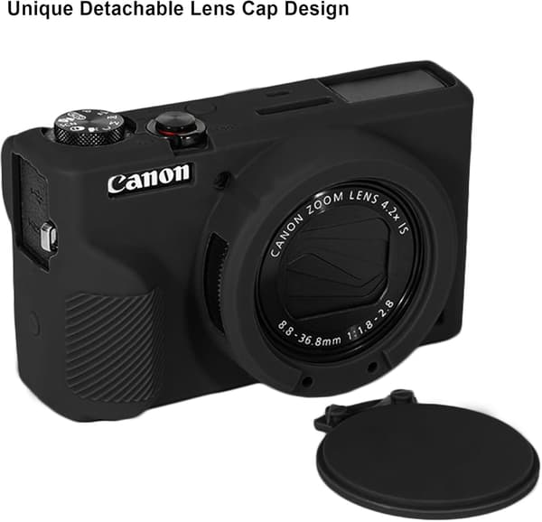Silikondeksel til Canon Powershot G7X Mark III-kamera med avtakbart linsedeksel, grå