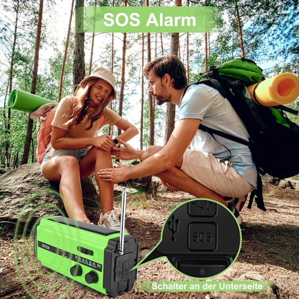 Bärbar Handvev Solradio Utomhus LED Ficklampa AM/FM Radio 5000Mah Batteri /Röd