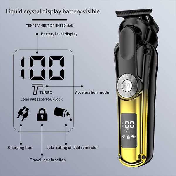 6-i-1 USB-uppladdningsbar hårklippare för män med LCD-display, Svart Grön