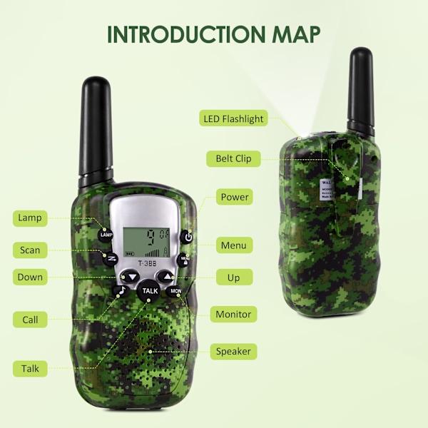 Lasten Walkie Talkie - 2-pack 2-suuntaista radiota 3-15-vuotiaille pojille ja tytöille