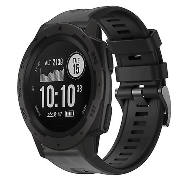 Til Garmin Instinct metalspænde ensfarvet silikoneurrem Black