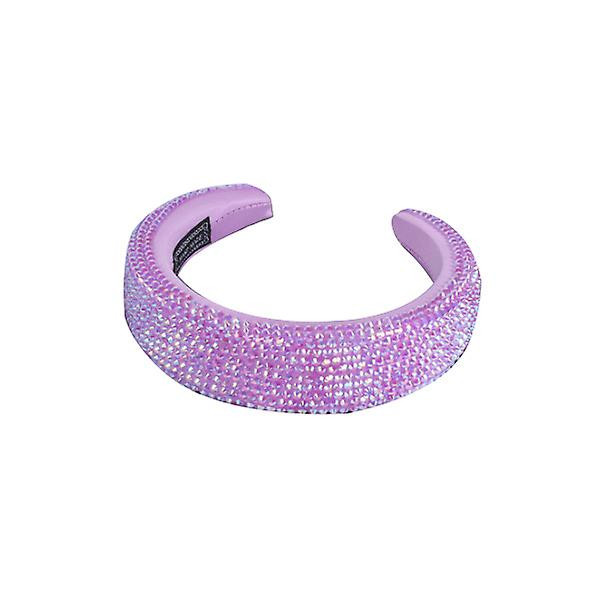 Kvinners Polstret Fløyel Hårbøyle Bredt Hodebånd Glitrende Holografisk Ab Resin Rhinestone Hodeplagg Purple