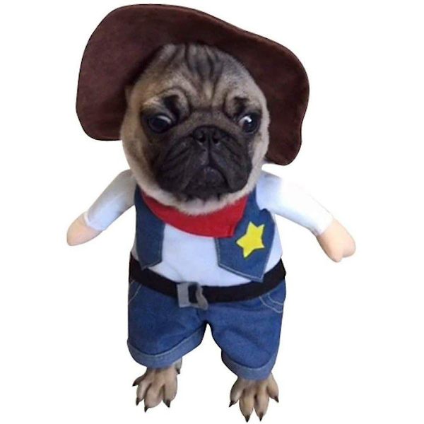 Cowboy hunddräkt med hatt, cowboy halloween kostym för katt och hund cosplay, västerländsk cowboy uniform med hatt (35-40 cm) M