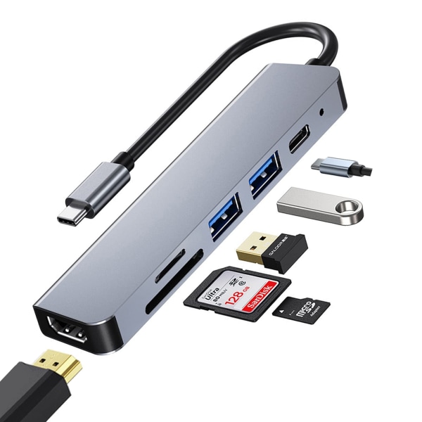 USB C Hub Multiport 6 in 1 USB C -sovitin