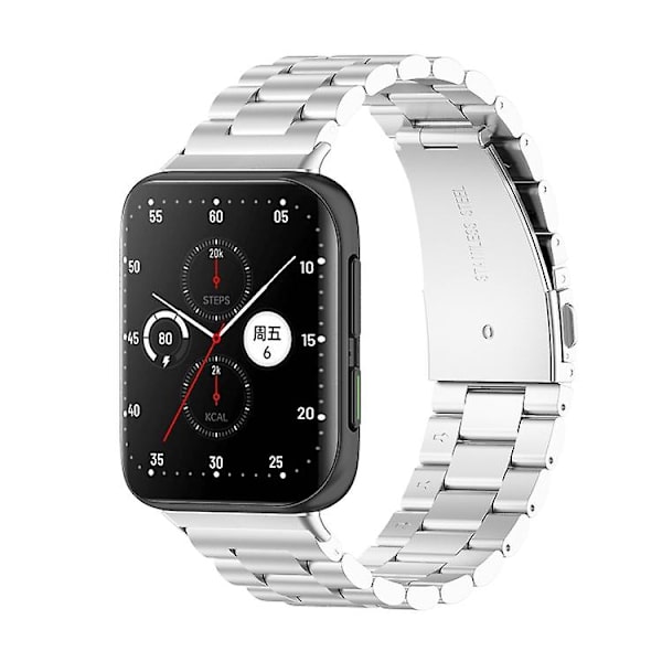 För Oppo Watch 2 42mm rostfritt stål watch med tre pärlor Silver