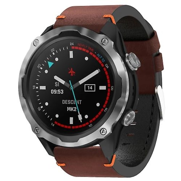 För Garmin Descent Mk 2 26mm lädersutur stålspänne watch Coffee