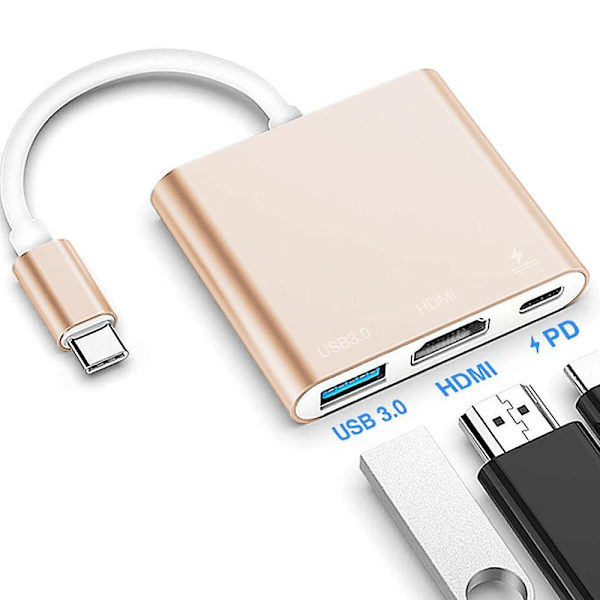 Typ C Adapter, USB 3.1 Hub (usb-c Thunderbolt 3 Port-kompatibel) Till USB 3.0 HDMI Typ C hona Laddare Adapter Converter kompatibel med Macboo Gold