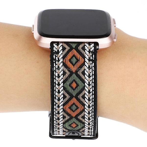 Til Fitbit Versa etnisk stil ægte læderurrem Retro