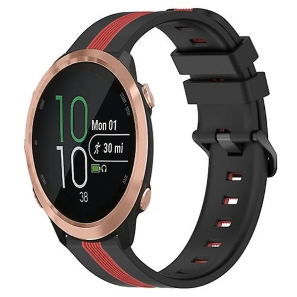 Til Garmin Forerunner 645 Music 20 mm lodret tofarvet silikoneurrem Black-Red