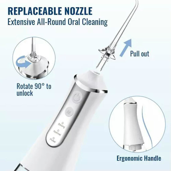 Oral irrigator 5 munstycken 3 lägen USB 300 ml vit tank