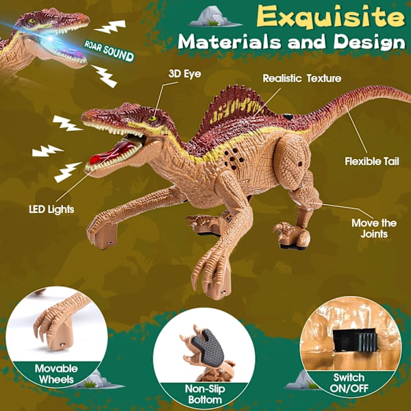 Fjärrkontroll dinosaurie leksaker gest sensor RC dinosaurier realistisk promenad för barn brun