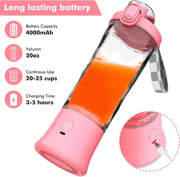 Bærbar blender for shakes og smoothies USB oppladbar 600ML rosa
