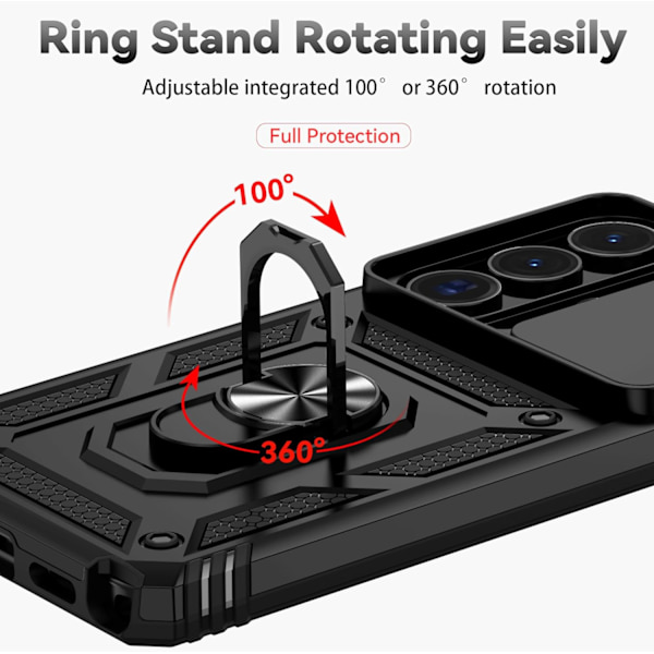 Deksel til Samsung Galaxy S26 Ultra Støtsikkert med Ringstativ og Skyvbart Linsedeksel (grønn)