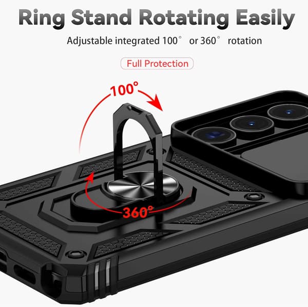 Etui til Samsung Galaxy S26 Ultra støtsikkert med ringstativ og skyvbart linsedeksel (blå)