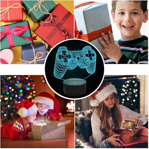 3d Gamepad-lampe Spillkonsoll Nattlys 3d Illusion-lampe for barn, 16 farger som endres med fjernkontroll, spillrom-spillergave, barneromsdekor