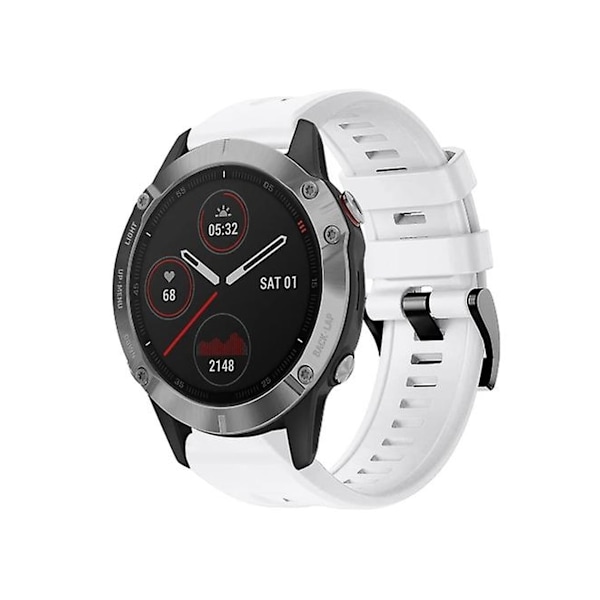Rem for Garmin Fenix 6 Gps Metallspenne Solid Color Silikonurrem Hvit