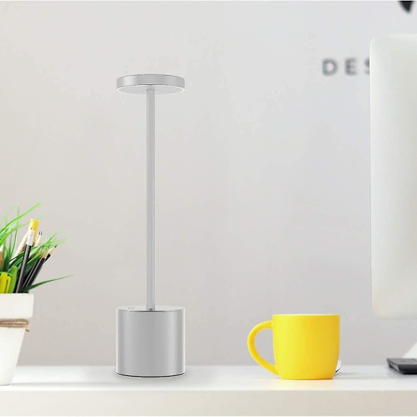 Trådløs Bordlampe, Led Metal Usb Genopladelig 6000 mah 2-niveauer Lysstyrke Natlys Skrivebordslampe Læselampe Til Restaurant/soveværelse/sovesal (guld) Silver