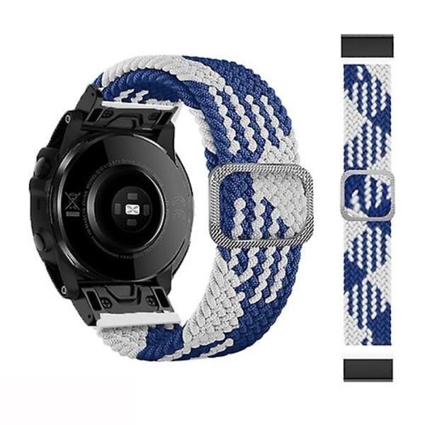 For Garmin Fenix ​​7 justerbart nylonflettet elastisitetsklokkebånd Blue White