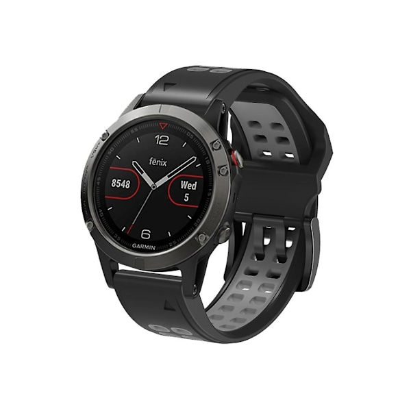 Rem for Garmin Fenix 7 26 mm dobbel rad hull to-farget silikon klokkestropp svart grå