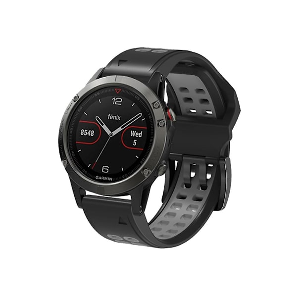 Rem til Garmin Fenix 7 26Mm Dobbelt Række Huller To-Farvet Silikone Urrem Sort Grå