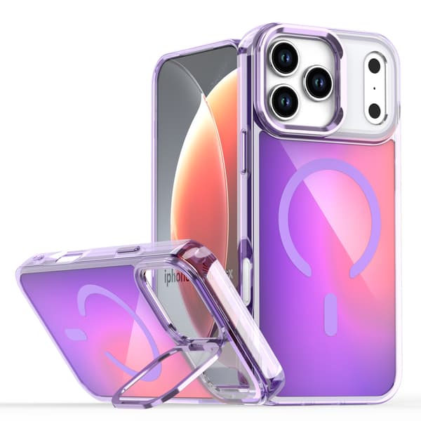 Etui til iPhone 17 Pro Max, gradient beskyttelsesetui med beslag, lilla