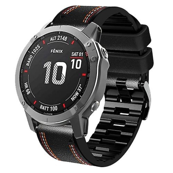 For Garmin Fenix ​​7x Tricolor Stitching Silicone Leather Watch Band Black