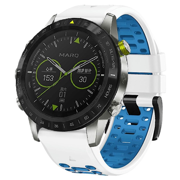 Silikonarmband för Garmin Fenix 7/ 7 Pro 22mm Tvåfärgad med 3 rader hål White Blue